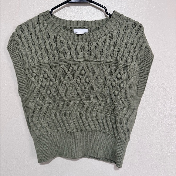 Sweaters - Olive Green Cable Knit Sweater Vest
